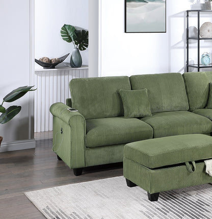 Gorgeous Sage Color 3pc Sectional Set Corduroy Upholstered LAF Sofa RAF Chaise Ottoman L-Sectional Living Room Furniture