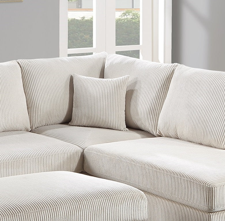 Ivory Color 3pc Sectional Set Corduroy Upholstered LAF Sofa RAF Chaise Ottoman L-Sectional Living Room Furniture