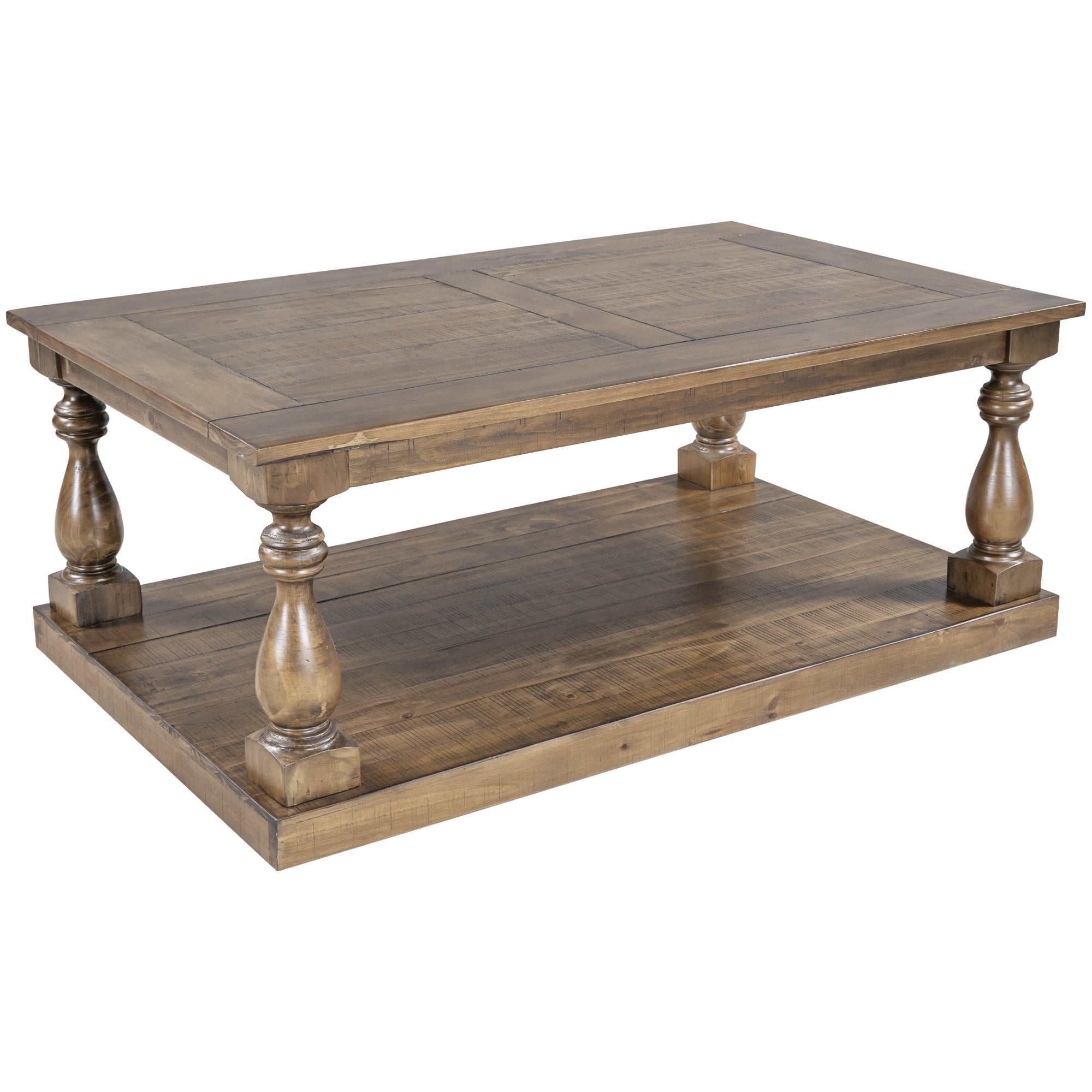 U_STYLE Rustic Floor Shelf Coffee Table with Storage,Solid Pine Wood (As same As WF287269AAE)