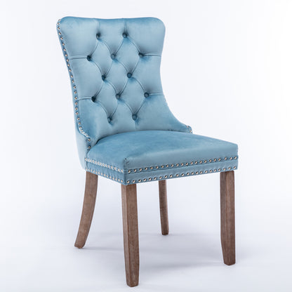 Nikki Collection Modern, High-end Tufted Solid Wood Contemporary Velvet Upholstered Dining Chair with Wood Legs Nailhead Trim 2-Pcs Set,Light Blue, SW2001LB