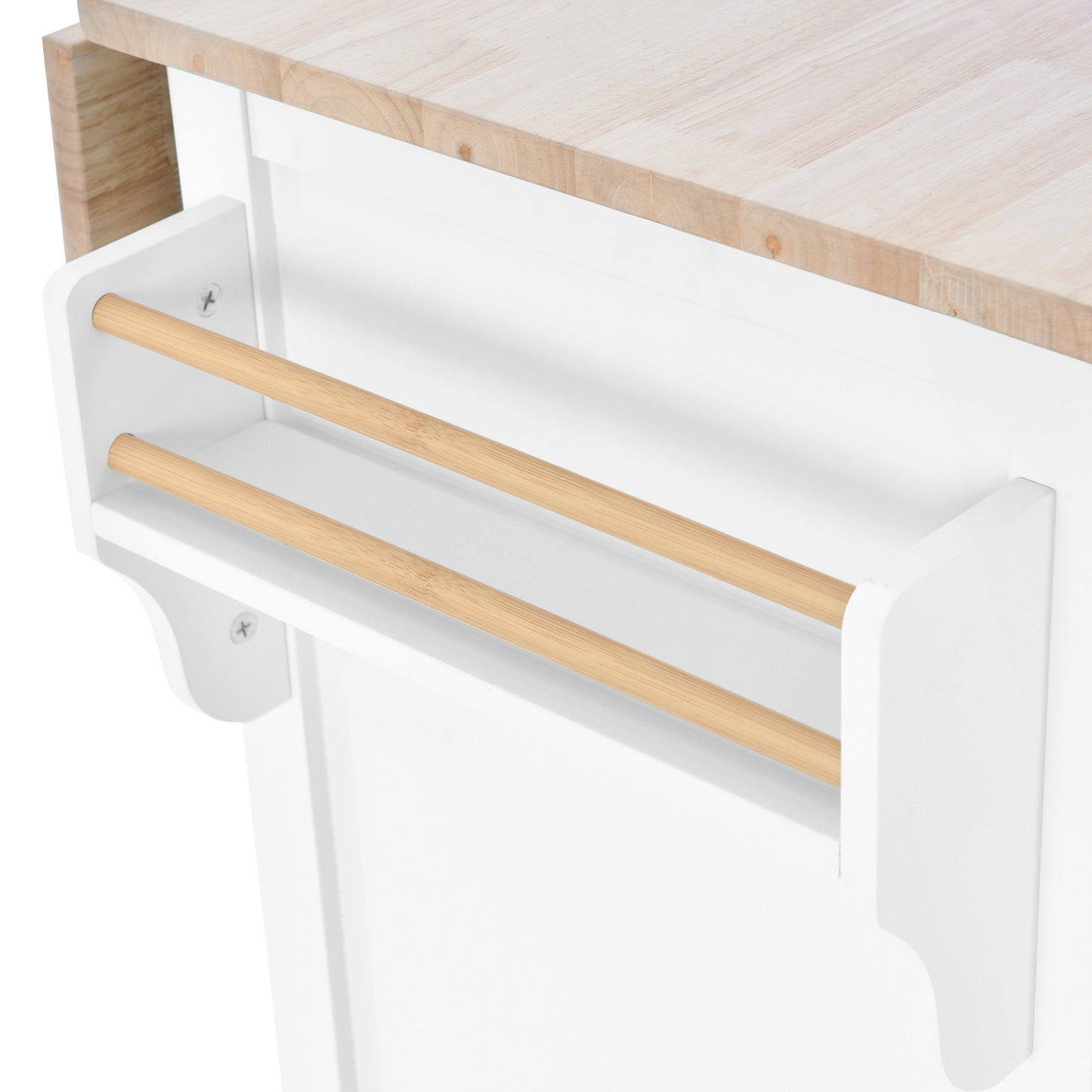 Kitchen Cart with Rubber wood Drop-Leaf Countertop, Concealed sliding barn door adjustable height,Kitchen Island on 4 Wheels with Storage Cabinet and 2 Drawers,L52.2xW30.5xH36.6 inch, White