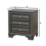 Gray Solid wood 1pc Nightstand Nickel Round Knob Transitional Style 3-Drawers Nightstand w Under Nightlight