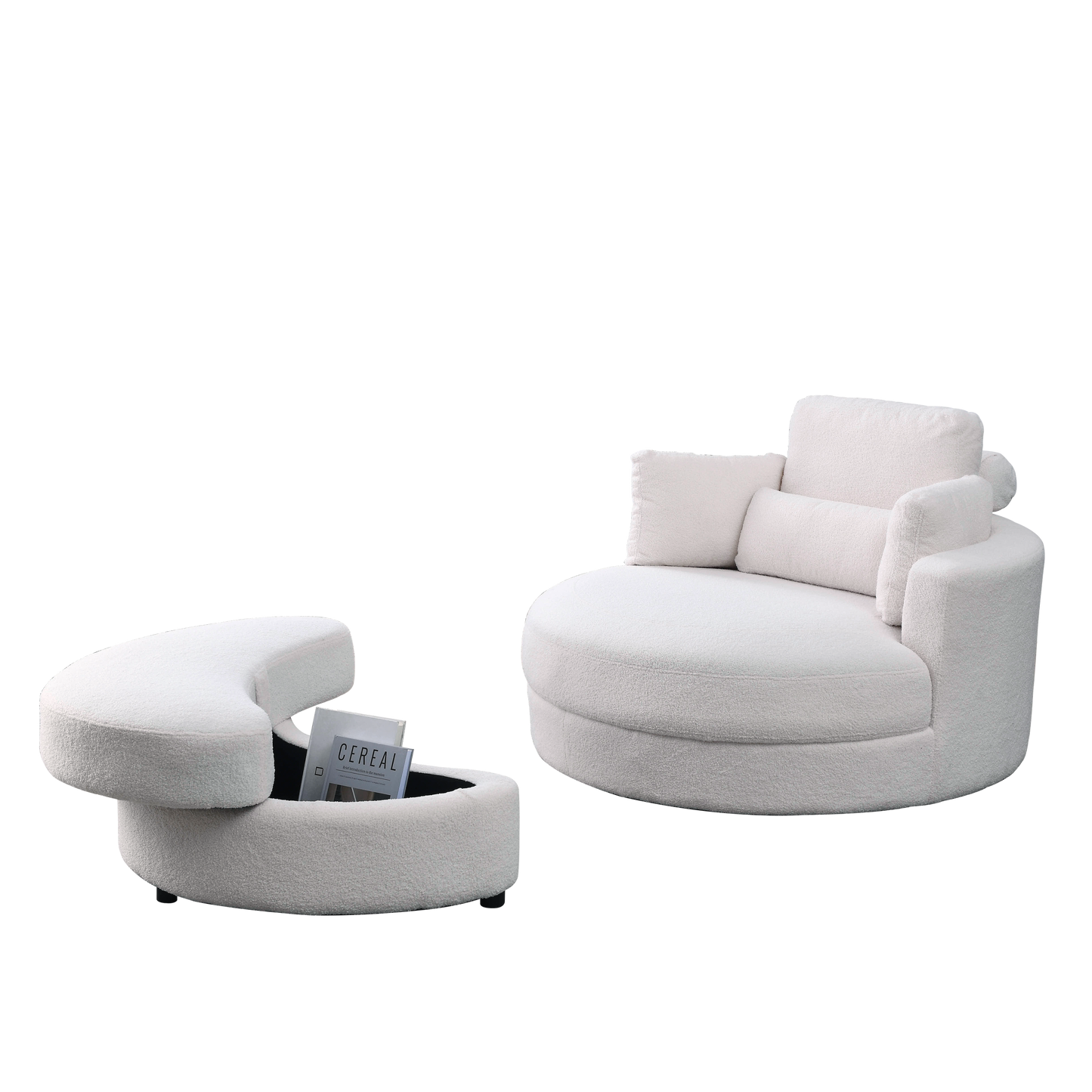 [Video] Welike Swivel Accent Barrel Modern Sofa Lounge Club Big Round Chair with Storage Ottoman Linen Fabric for Living Room Hotel with Pillows,Teddy White (Ivory)