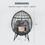 Outdoor Patio Wicker Egg Chair Indoor Basket Wicker Chair with Grey Cusion for Backyard Poolside