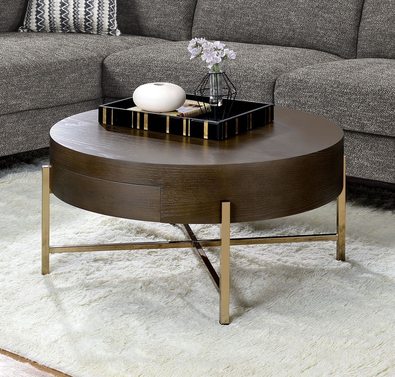 ACME Weyton Coffee Table, Dark Oak & Champagne 82955