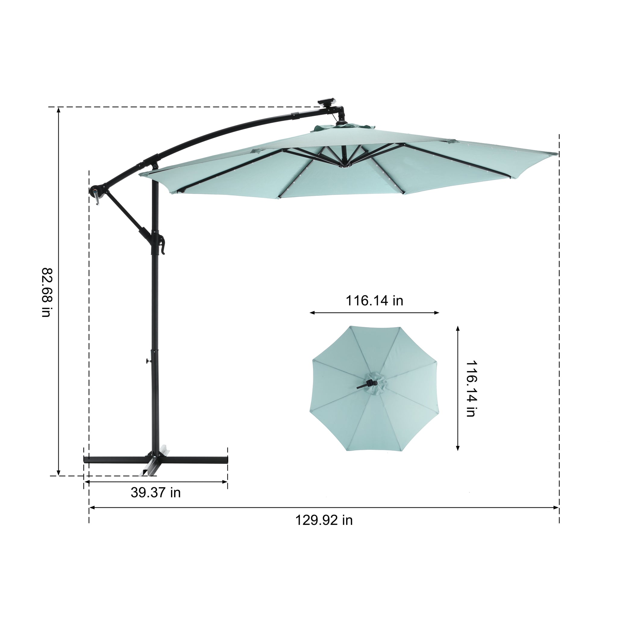 10ft Solar LED Offset Hanging Market Patio Umbrella  ( khaki )