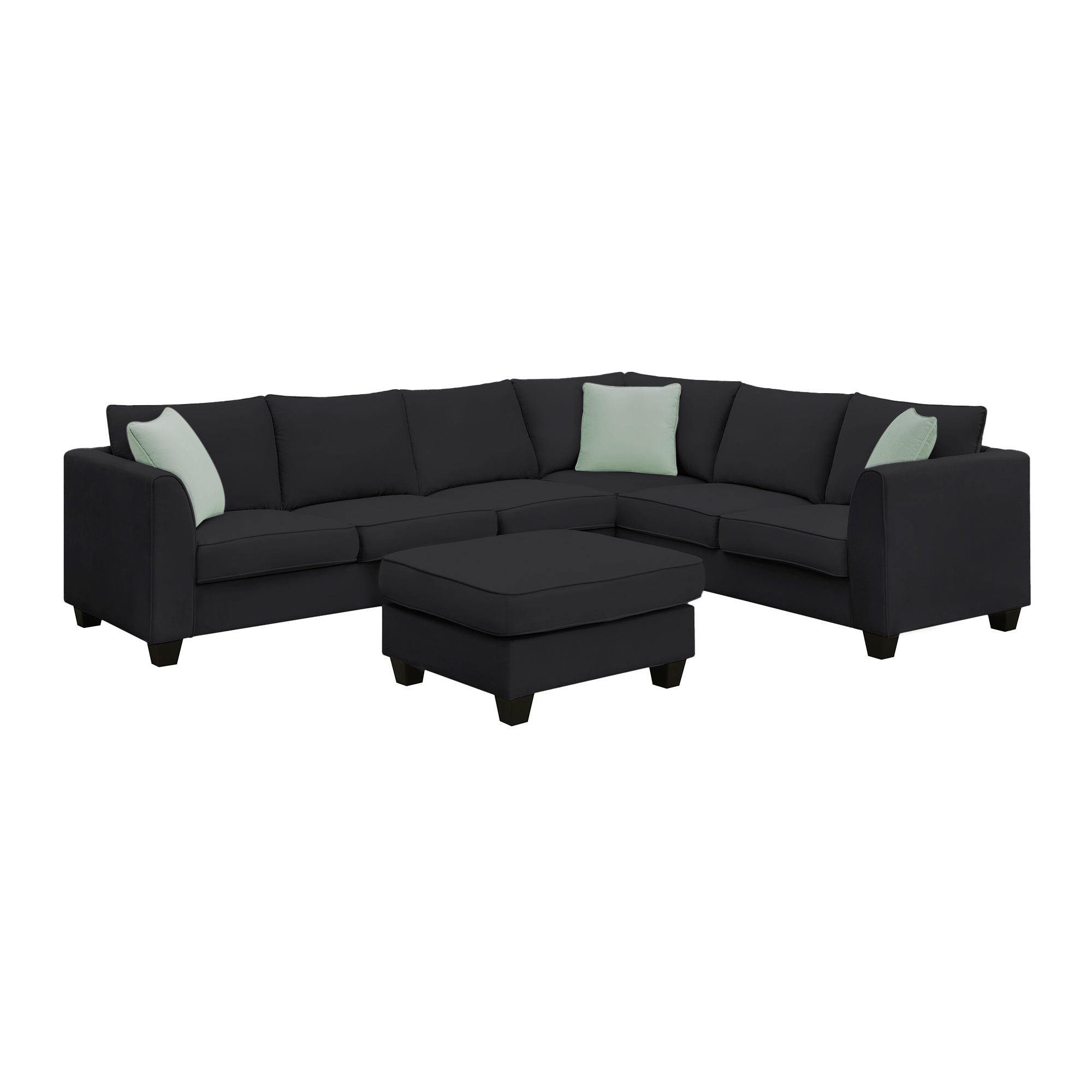 [VIDEO provided] 112*87" Sectional Sofa Couches Living Room Sets 7 Seats Modular Sectional Sofa with Ottoman L Shape Fabric Sofa Corner Couch Set with 3 Pillows, Black