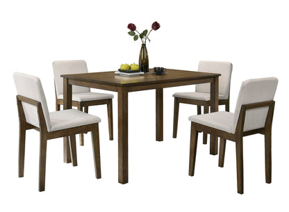 Dark Walnut Finish 5pc Dining Room Set Dining Table 4x Chairs Beige Fabric Chair Seat Kitchen Breakfast Dining room Furniture Rubberwood Veneer Unique Design