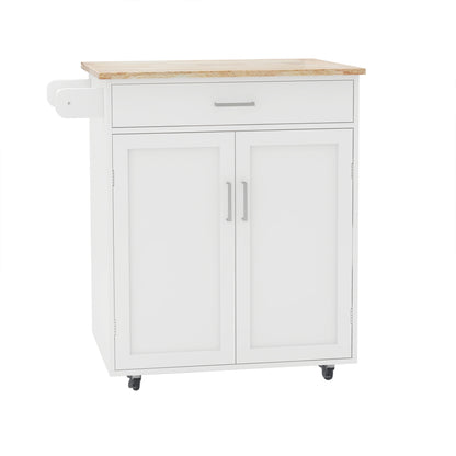 Kitchen island rolling trolley cart with towel rack rubber wood table top