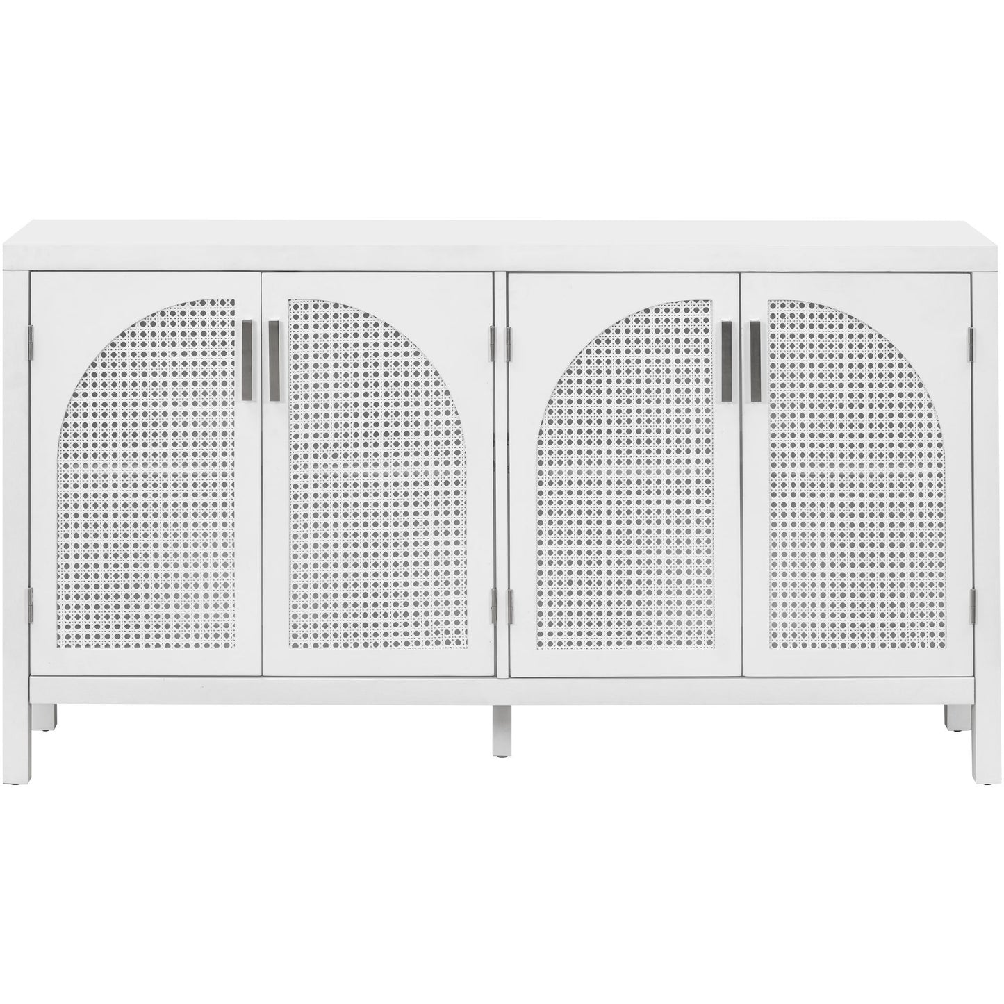 TREXM Large Storage Space Sideboard with Artificial Rattan Door and Metal Handles for Living Room and Entryway (White)