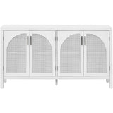 TREXM Large Storage Space Sideboard with Artificial Rattan Door and Metal Handles for Living Room and Entryway (White)