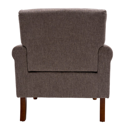 Cotton Accent Chair Mid-Century Modern Living Room Armchair with Nailhead Trim & Wood Legs Comfy Upholstered Single Sofa Chair for Lounge/Bedroom/Reception Brown