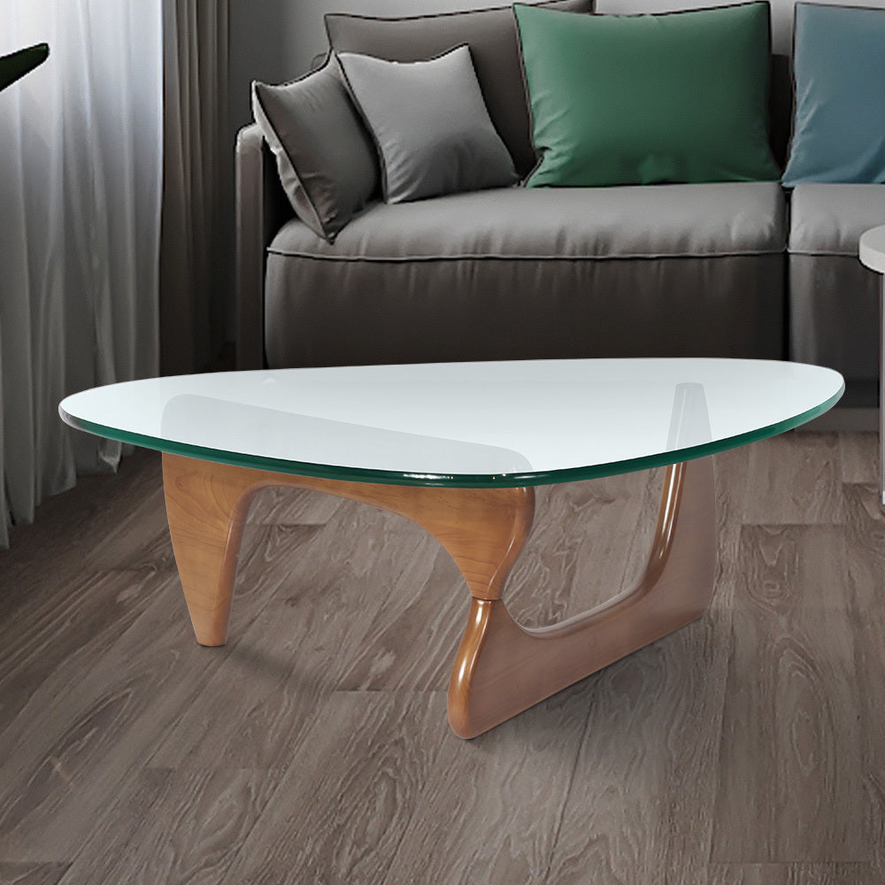 Light walnut Triangle coffee table Wood Base for living room