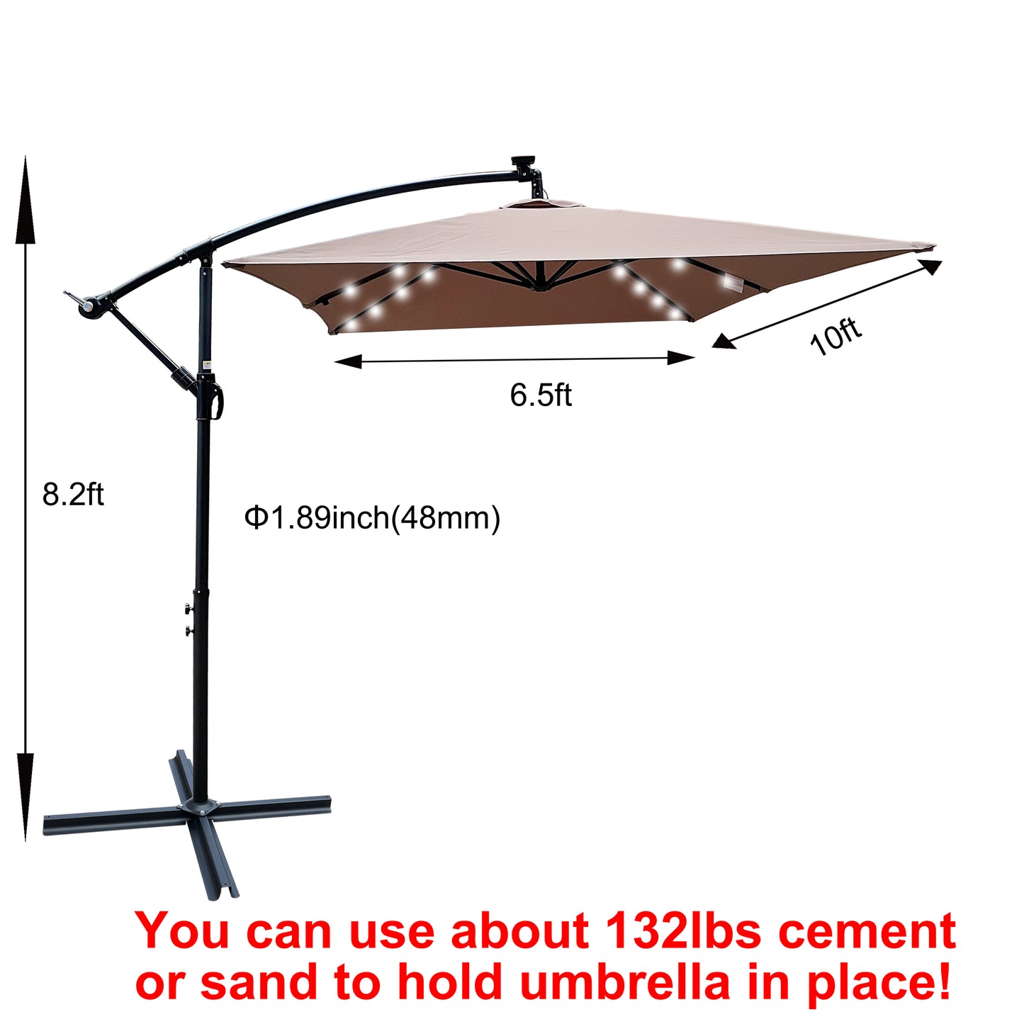 Rectangle 2x3M Outdoor Patio Umbrella Solar Powered LED Lighted Sun Shade Market Waterproof 6 Ribs Umbrella with Crank and Cross Base for Garden Deck Backyard Pool Shade Outside Deck Swimming Pool