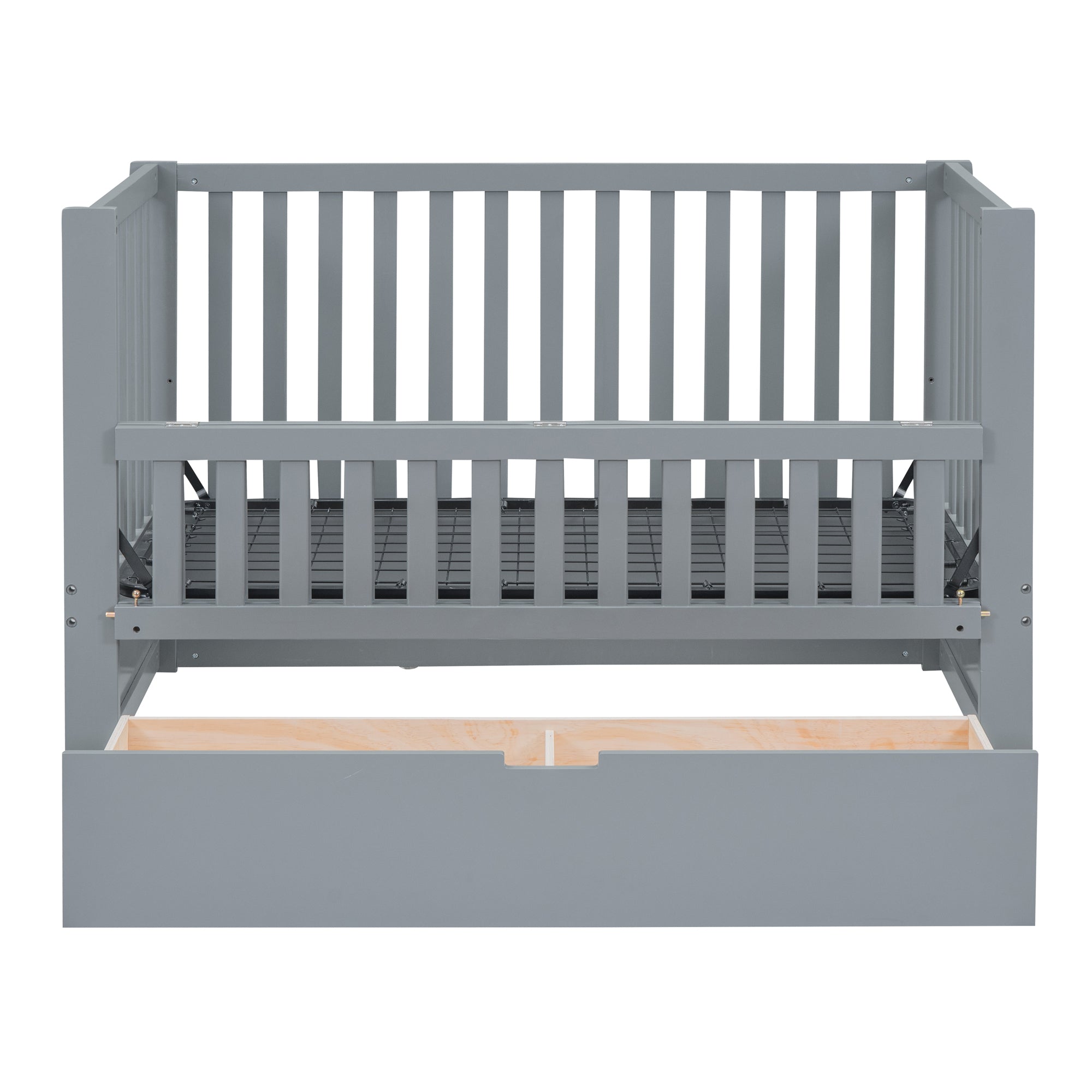 Convertible Crib/Full Size Bed with Drawers and 3 Height Options, Gray