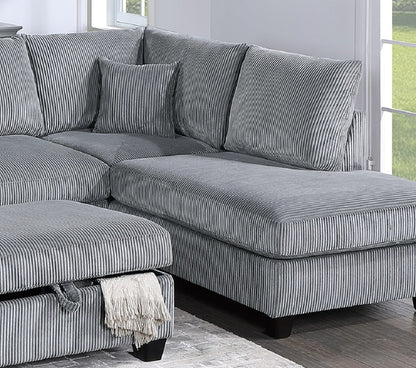 Contemporary 3pc Sectional Set Fog Color Corduroy Couch LAF Sofa RAF Chaise Ottoman L-Sectional Living Room