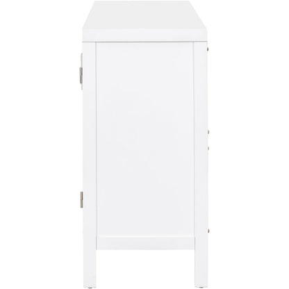 TREXM Large Storage Space Sideboard with Artificial Rattan Door and Metal Handles for Living Room and Entryway (White)