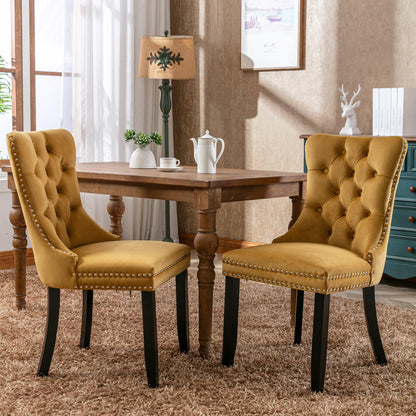 Nikki Collection Modern, High-end Tufted Solid Wood Contemporary Velvet Upholstered Dining Chair with Wood Legs Nailhead Trim 2-Pcs Set,Gloden, SW2001GL