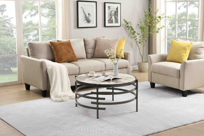 32.48'' Round  Coffee Table With Sintered Stone Top&Sturdy Metal Frame, Modern Coffee Table for Living Room, Darker Gray