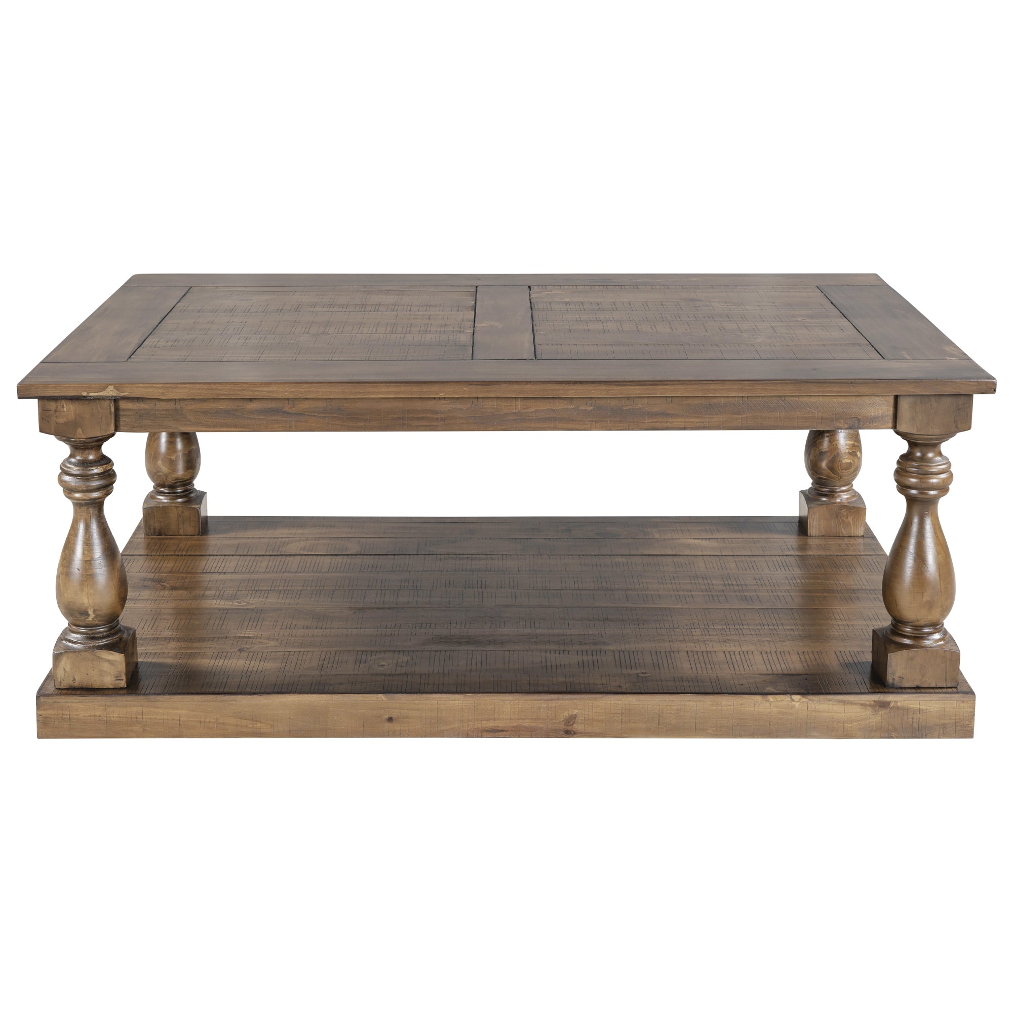 U_STYLE Rustic Floor Shelf Coffee Table with Storage,Solid Pine Wood (As same As WF287269AAE)