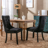 Nikki Collection Modern, High-end Tufted Solid Wood Contemporary Velvet Upholstered Dining Chair with Wood Legs Nailhead Trim 2-Pcs Set, Black, SW2001BK