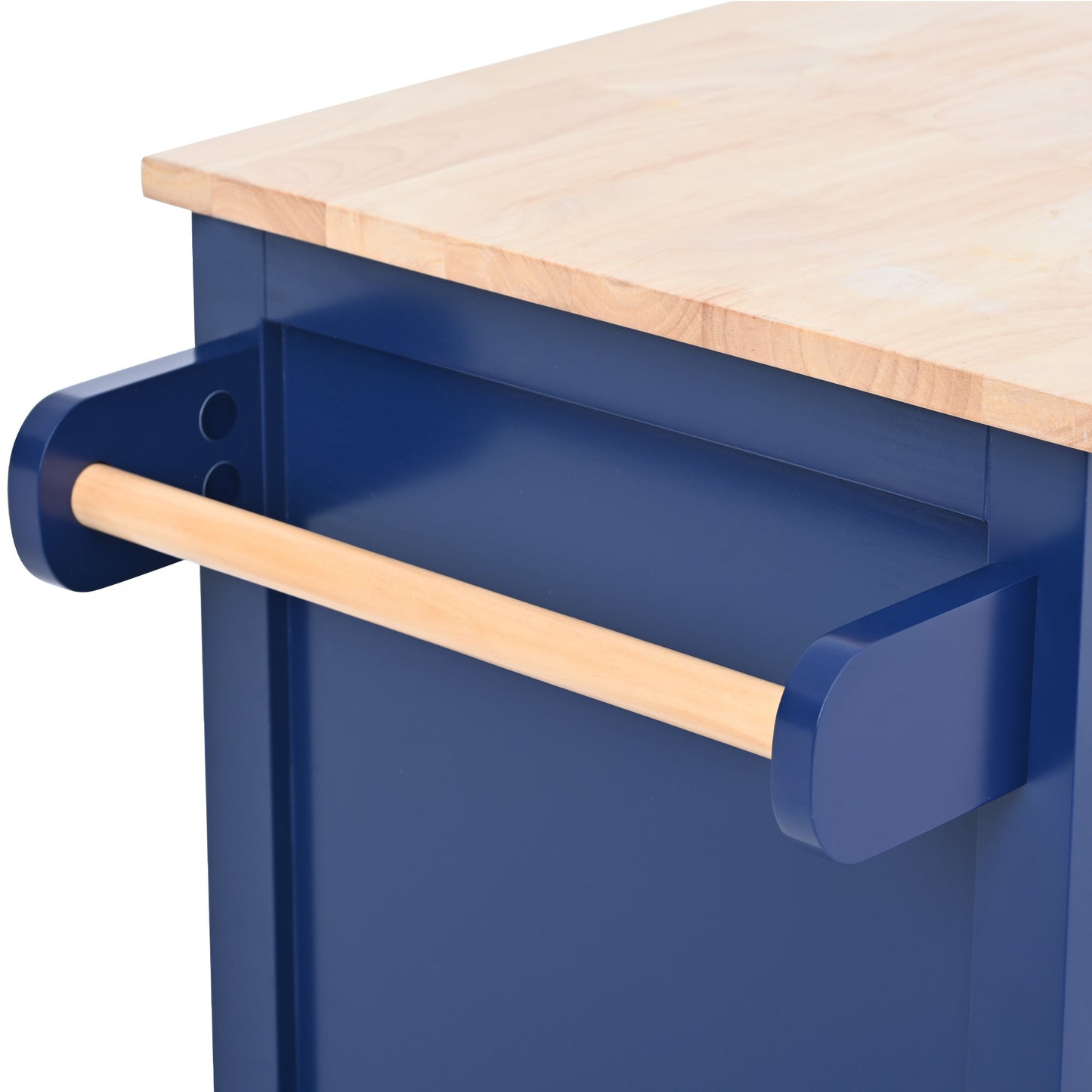 K&K Store Kitchen Cart with Rubber Wood Countertop , Kitchen Island has 8 Handle-Free Drawers Including a Flatware Organizer and 5 Wheels for Kitchen Dinning Room, Dark Blue