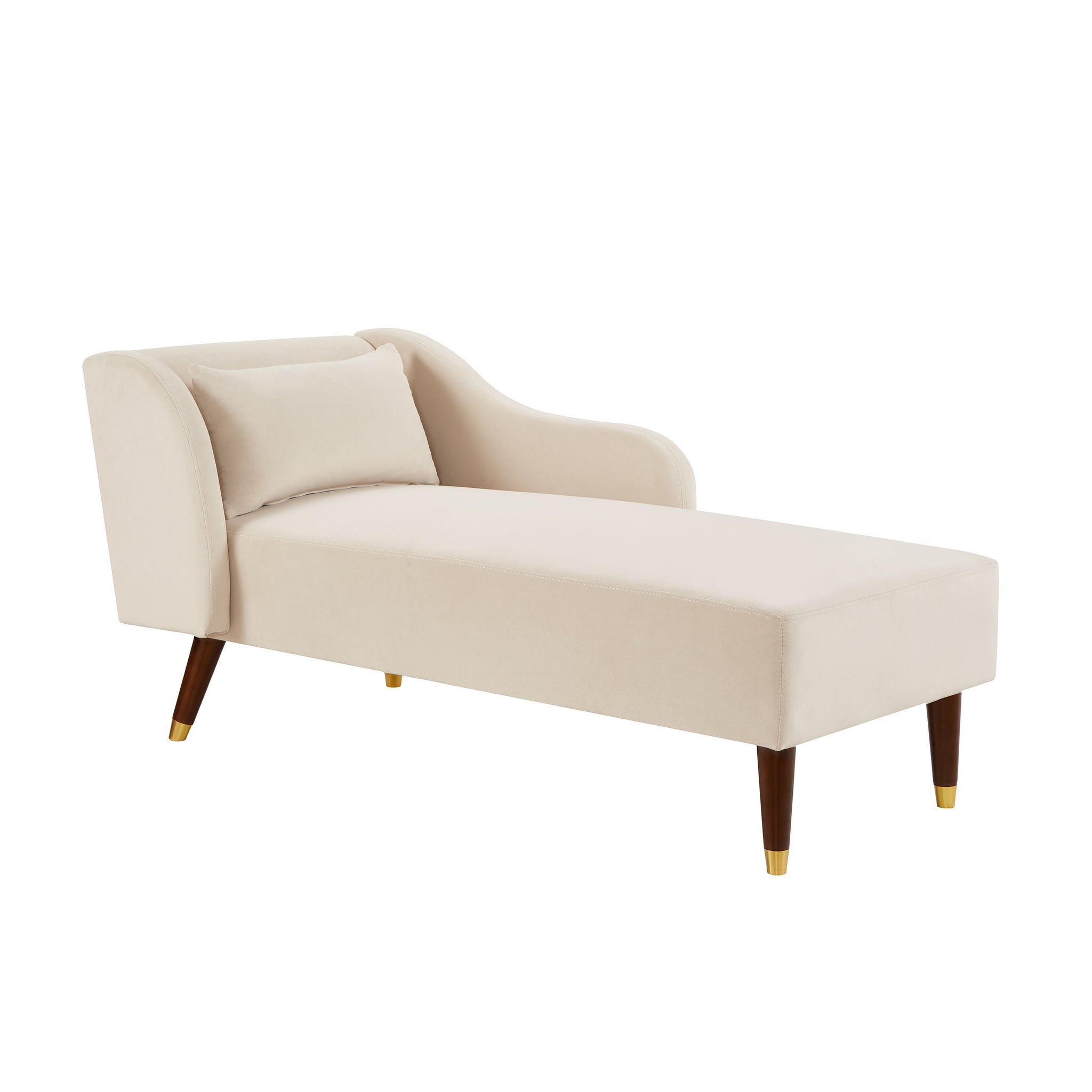 Modern Chaise Lounge Chair Velvet Upholstery (Beige)