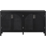 TREXM Large Storage Space Sideboard with Artificial Rattan Door and Metal Handles for Living Room and Entryway (Black)