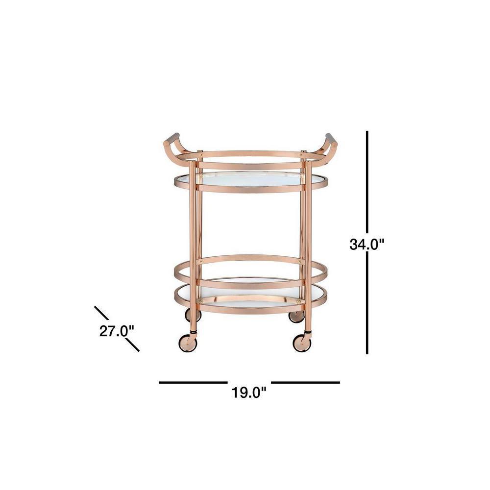 ACME Lakelyn Serving Cart, Rose Gold & Clear Glass 98192