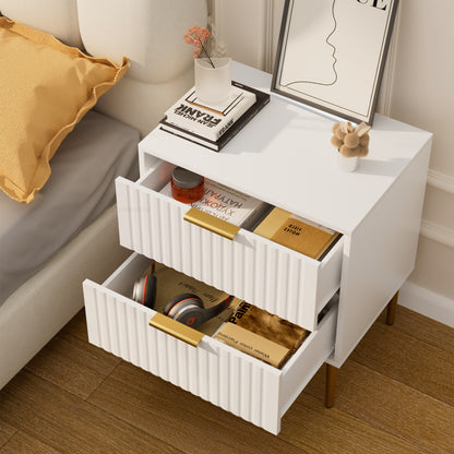 Glavbiku Modern 2 Drawers Nightstands,Wood Bedside Table with Charging,White,Adult