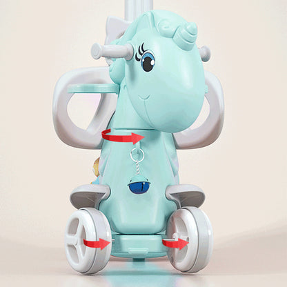 Rocking Horse for Toddlers, Balance Bike Ride On Toys with Push Handle, Backrest and Balance Board for Baby Girl and Boy, Unicorn Kids  Blue color