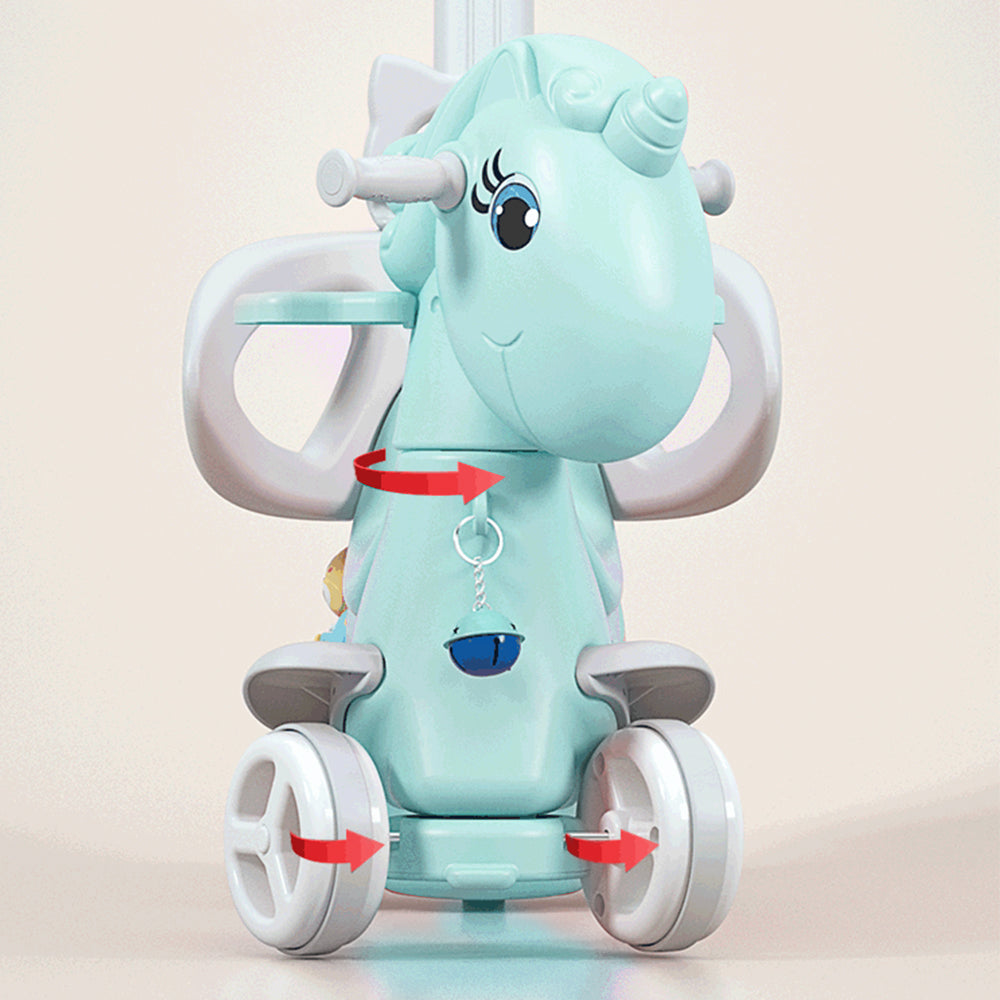 Rocking Horse for Toddlers, Balance Bike Ride On Toys with Push Handle, Backrest and Balance Board for Baby Girl and Boy, Unicorn Kids  Blue color