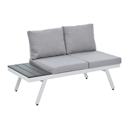 TOPMAX Industrial 5-Piece Aluminum Outdoor Patio Furniture Set, Modern Garden Sectional Sofa Set with End Tables, Coffee Table and Furniture Clips for Backyard, White+Grey