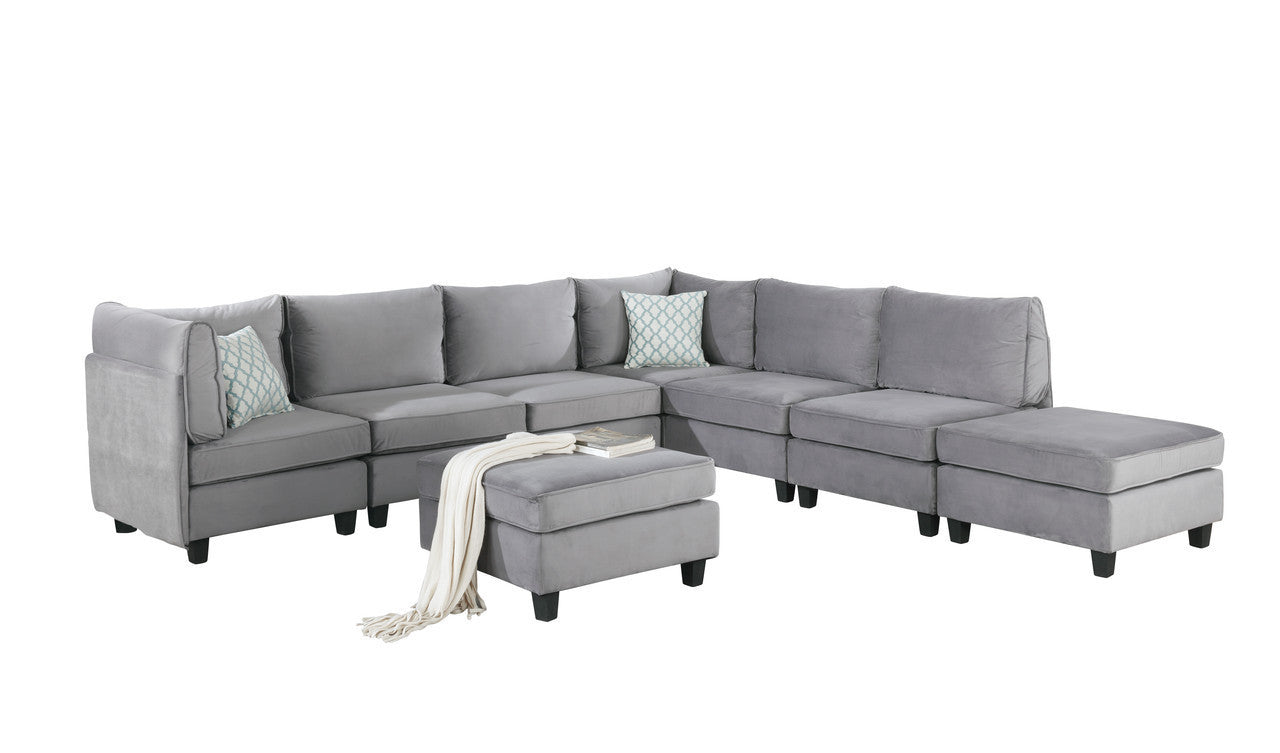 Zelmira Gray Velvet 8Pc Modular Sectional Sofa