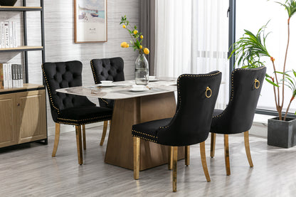 A&A Furniture,Nikki Collection Modern, High-end Tufted Solid Wood Contemporary Velvet Upholstered Dining Chair with Golden Stainless Steel Plating Legs,Nailhead Trim,Set of 2，Black and Gold, SW1601BK