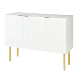 TREXM Modern Simple & Luxury Style Sideboard Particle Board & MDF Board Cabinet with Gold Metal Legs & Handles, Adjustable Shelves for Living Room, Dining Room (White)