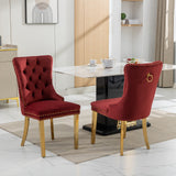 Nikki Collection Modern, High-end Tufted Solid Wood Contemporary Velvet Upholstered Dining Chair with Golden Stainless Steel Plating Legs,Nailhead Trim,Set of 2,Wine Red and Gold, SW1601WR,Burgundy