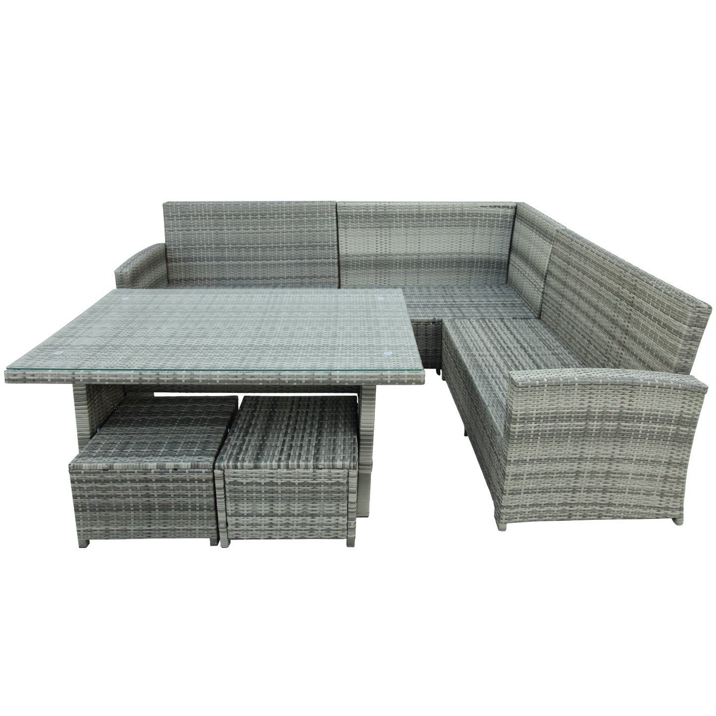 TOPMAX 6-Piece Patio Furniture Set Outdoor Sectional Sofa with Glass Table, Ottomans for Pool, Backyard, Lawn (Gray)