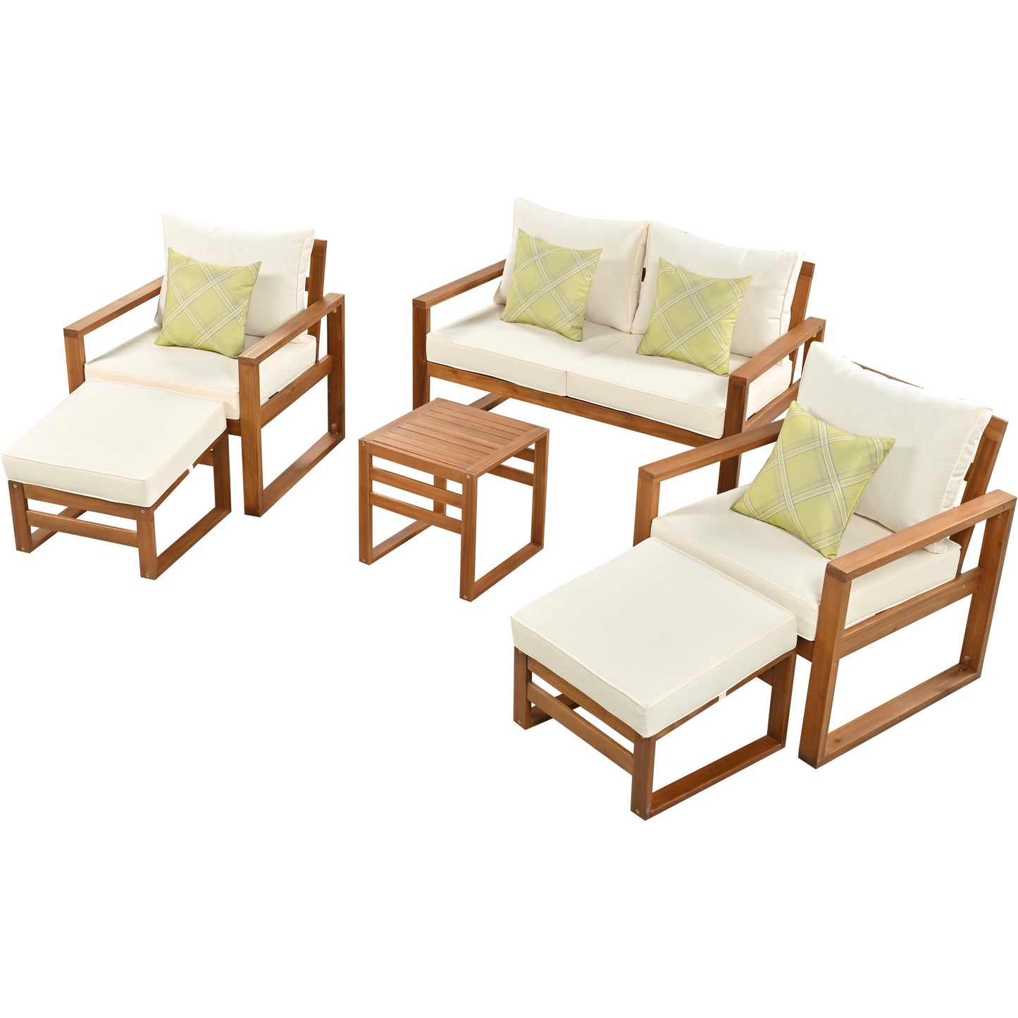 TOPMAX Outdoor Patio Wood 6-Piece Conversation Set, Sectional Garden Seating Groups Chat Set with Ottomans and Cushions for Backyard, Poolside, Balcony, Beige