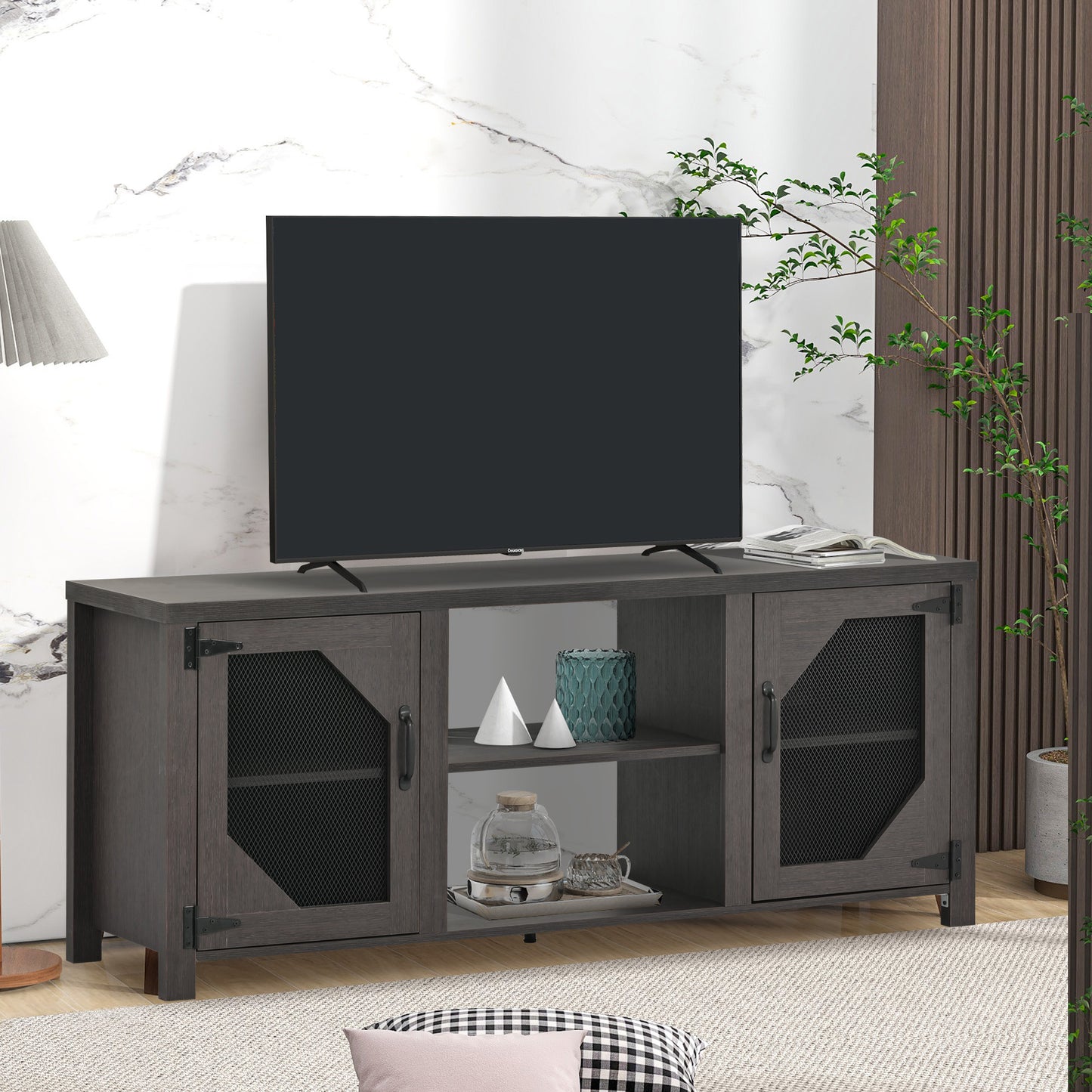 Modern TV Stand for 65'' TV with Large Storage Space, 3 Levels Adjustable shelves, Magnetic Cabinet Door, Entertainment Center for Living Room, Bedroom