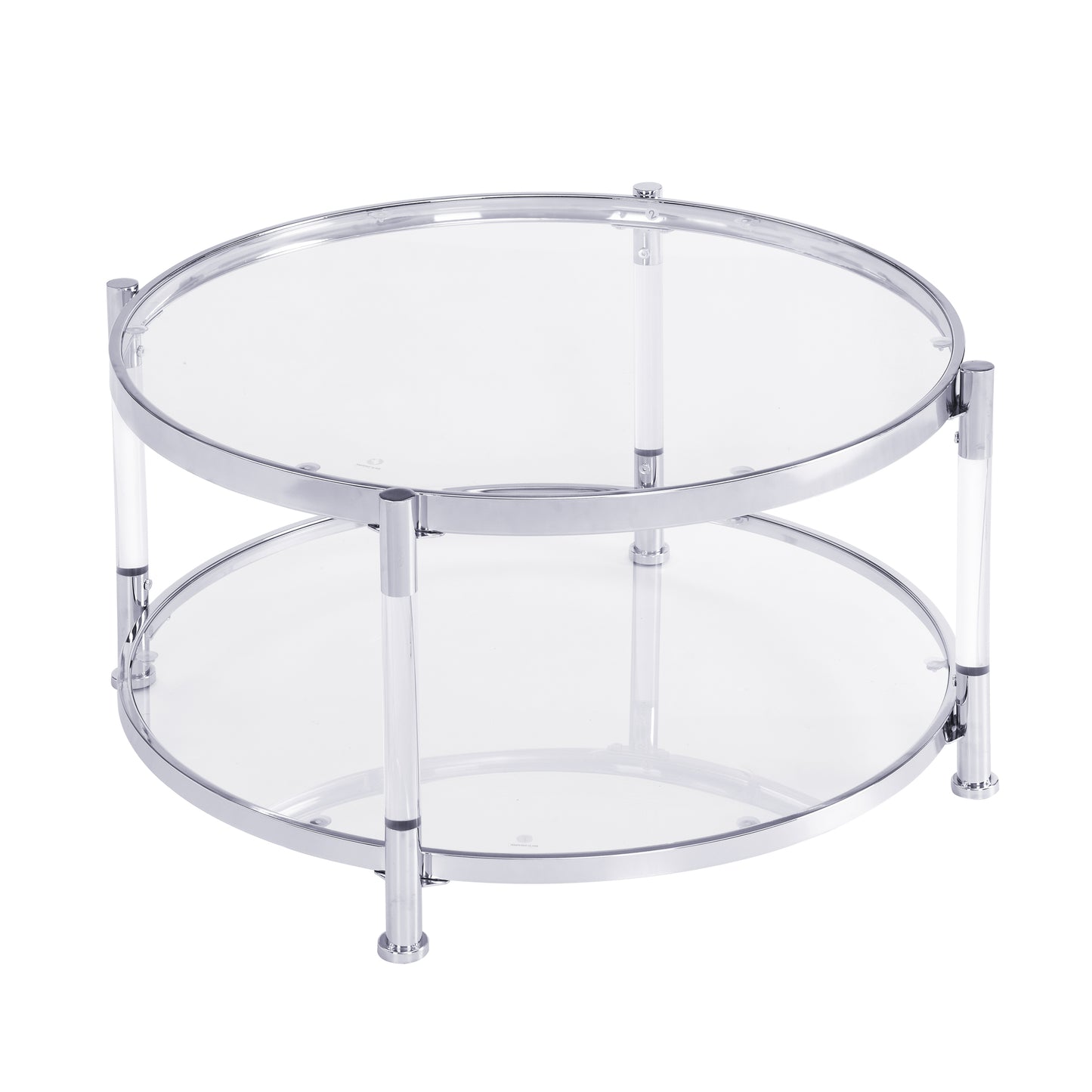 W82153572 Contemporary Acrylic Coffee Table, 32.3'' Round Tempered Glass Coffee Table, Chrome/Silver  Coffee Table for Living Room