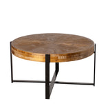 33.46"Retro drawing technology Splicing Round Coffee Table,Fir Wood Table Top with Black Cross Legs Base