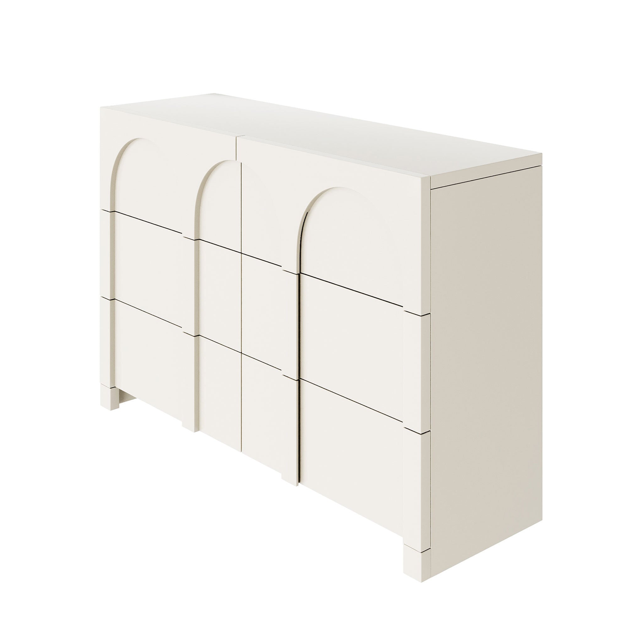 Modern Style Six-Drawer Dresser Sideboard Cabinet Ample Storage Spaces for Living Room, Children's Room, Adult Room, Half Gloss White