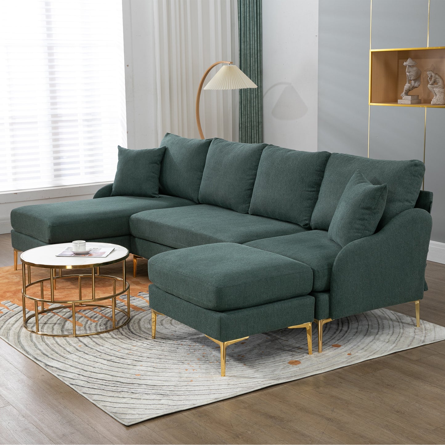 110'' Wide Reversible Left or Right Chaise of Sectional Sofa U-Shape Convertible Sofa Couch 4-Seat Couch with Chaise Lounge Upholstered for Living Room, Apartment, Office, Green Polyester Blend