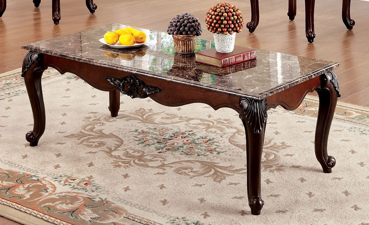 Formal Traditional 3pc Table set Occasional Tables Living Room Furniture 1x Coffee Table And 2x End Tables Faux Marble Top Intricate Design