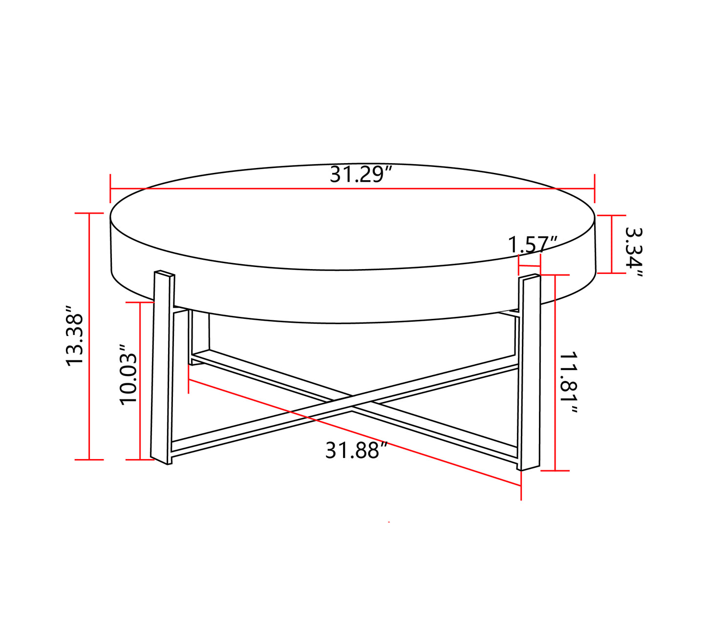 31.29"Modern Retro Splicing Round Coffee Table, Fir Wood Table Top with Black Cross Legs Base(Same SKU:W75770652)