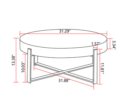 31.29"Modern Retro Splicing Round Coffee Table, Fir Wood Table Top with Black Cross Legs Base(Same SKU:W75770652)