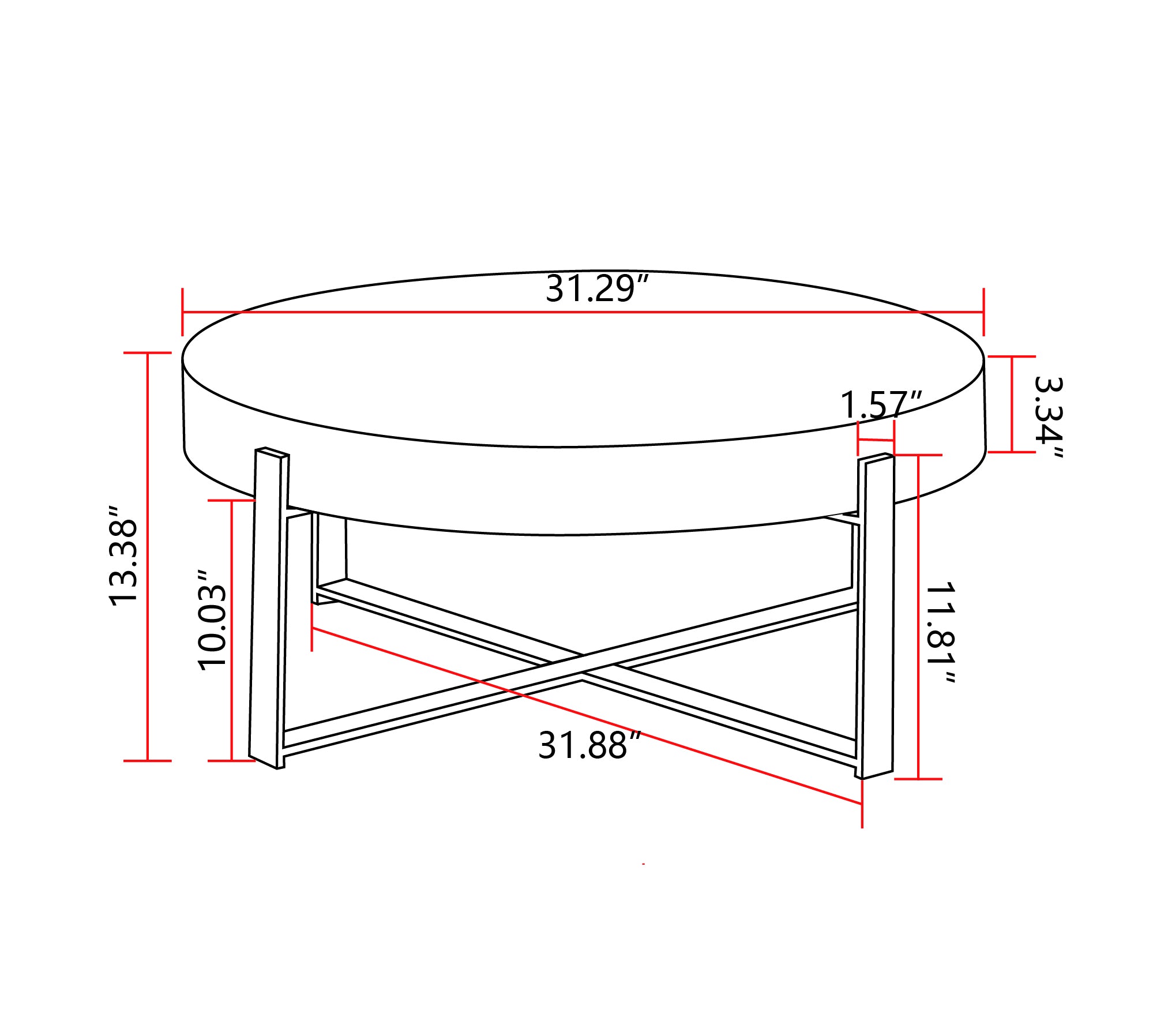 31.29"Modern Retro Splicing Round Coffee Table, Fir Wood Table Top with Black Cross Legs Base(Same SKU:W75770652)