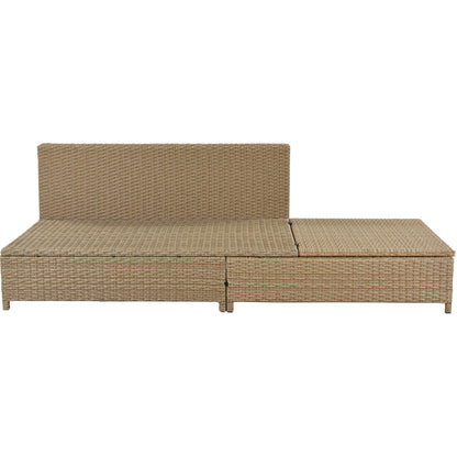 TOPMAX Patio 3-Piece Rattan Sofa Set All Weather PE Wicker Sectional Set with Adjustable Chaise Lounge Frame and Tempered Glass Table, Natural Brown+ Beige Cushion