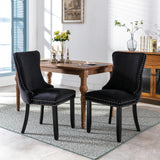 Upholstered Wing-Back Dining Chair with Backstitching Nailhead Trim and Solid Wood Legs,Set of 2, Black,SW8809BK, KD